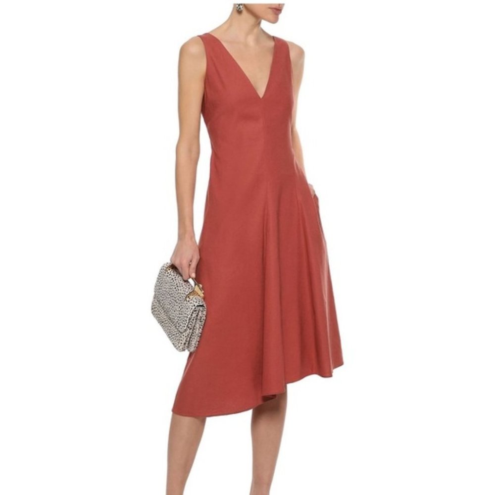 Theory Papya Linen V-Neck Dress